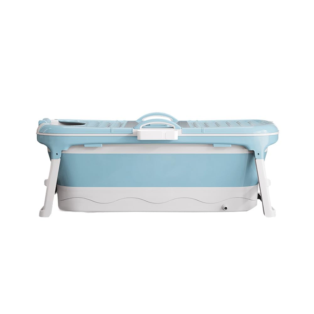 Cecaylie Opvouwbare badkuip voor volwassenen, 118 x 60 x 50 cm, draagbare inklapbare mobiele badkuip met afdekking en zeepmand, voor badkamer en douche, blauw