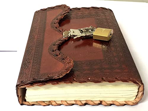 Image of Vintage Fashion 7 x 5 Inch Leather Journal Antique Hand Made Offices Diary Paper Notebook with Metal Lock (Brown), 200 Pages