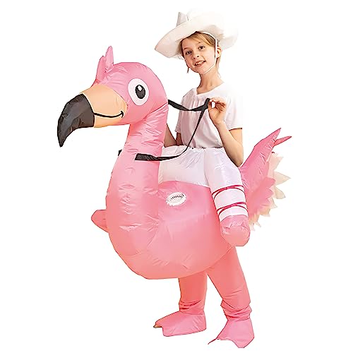 AirSuit® Disfraz Hinchable de Flamenco Rosa para niños | Tamaño de 90 a 120cm | Fabricado en poliéster de Alta Resistencia | Sistema de hinchado Incluido | Animal Gigante | OriginalCup®