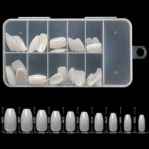 Geisofu 100PCS Ballerina False Nails,10 Sizes Short Shape False Nail Art Tips Fake Nails Acrylic Nail Tips (natural-2)