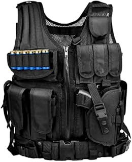 Nelahol Tactical Vest S - XXXXL Tactical Vest with Detachable Belt & Subcompact/Compat/Standard Holster for Pistol Airsoft Military Tactical Vest
