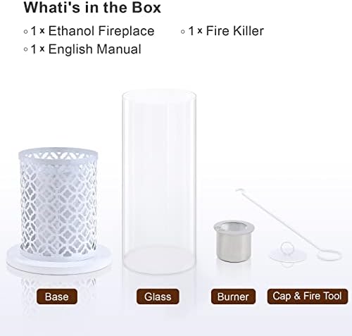 BRIAN & DANY Tabletop Fireplace, Bio Ethanol Fireplace Indoor Outdoor Smokeless Fire Pit with Tornado Flame Effect, White