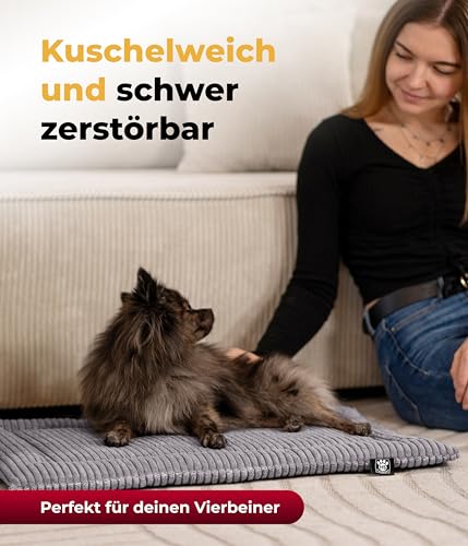 HS-Hundebett® Hundedecke Cord mit Füllung S (55x75 cm) – Waschbare Wendedecke – Kuscheldecke für Hunde – Gemütlicher Ruheplatz – Anthrazit, Made in DE