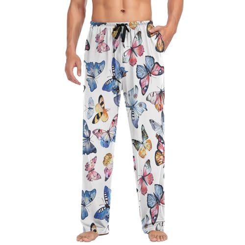 Mens Pajama Pants Colorful Butterflies Animals Soft Lounge Sleep Pj Bottoms with Drawstring Pockets