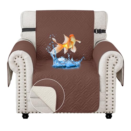MAXIJIN Chair Covers Waterproof Sofa Slipcovers Non-Slip 1 Seater Sofa Protectors with Elastic Straps Reversible Universal Couch Covers for Dogs Pets