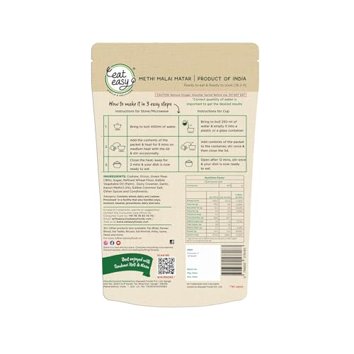 Image of Eat Easy Instant Methi Malai Matar- 85g (Pack of 2) After Preparation 360g