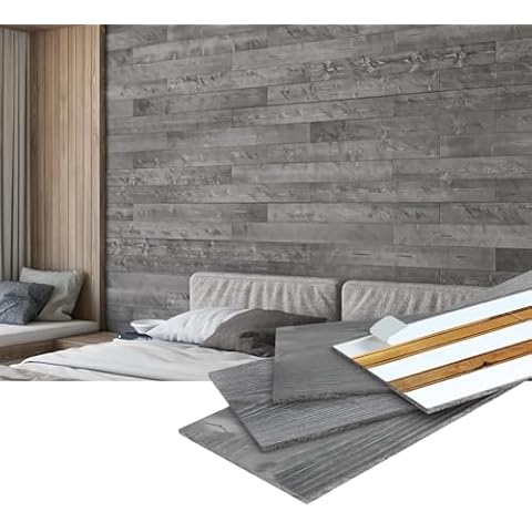 WoodyWalls Peel and Stick Wood Planks | Real Wood Wall Panels | Premium Set of 12 Wood Planks for Walls | DIY Wood Panels (19.5 sq. ft. per Box) Gray Cover