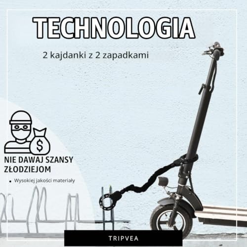 Zamek do hulajnogi elektrycznej z kajdankami – 90 cm wzmocniony łańcuch i zamek o wysokim stopniu bezpieczeństwa – idealny do skuterów elektrycznych, rowerów i wózków dziecięcych – w zestawie