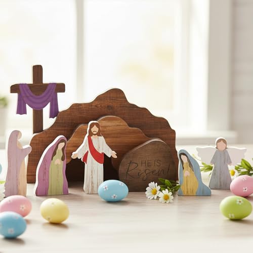 Tombe vide décor Jésus en bois pour crèche de Pâques maison - 8