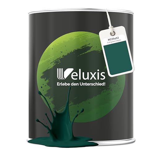 Veluxis Wandfarbe Grün Dunkelgrün Matt Innenfarbe – Deckkraft Klasse 1, VOC-frei, Ohne Grundierung, Tropfarm – Wohnzimmer & Schlafzimmer – 2,5L (Evergreen Depth)