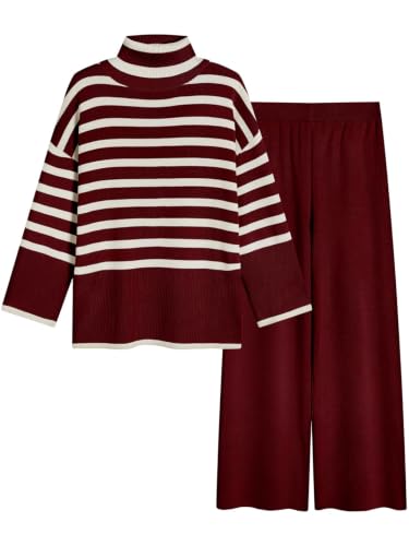 Image of TYSORT Women's Winter Woolen Turtleneck Sweater with Pajama | Warm Winter Wear Cord Set | Woolen Tracksuit Loungewear Set