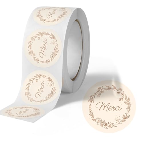 Avery - 500 étiquettes Merci Rondes Autocollantes - Ø 35 mm - Papier Recyclé - Couronne de Fleurs - 1 rouleau de 500 Stickers Remerciements pour Mariage,...