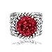 JEAN RACHEL JEWELRY 925 Sterling Silver Ring - Braid & Leaf Vintage Design with Cushion Cubic Zirconia - Hypoallergenic, Lead & Nickel Free - Artisan Handcrafted Statement Rings for Women, Ruby
