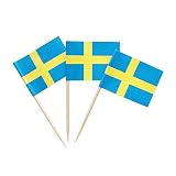 100PCS Sweden Swedish Toothpick Flags Decorations Small Cupcake Toppers Cocktail Food Flags