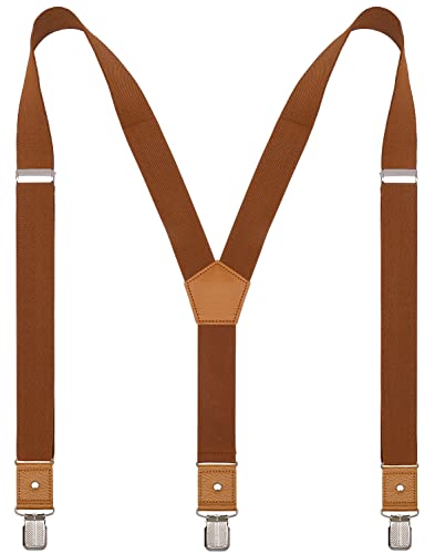 ZXEROYM Suspenders for Men Adjustable Y Back Elastic with Strong Clips Brown