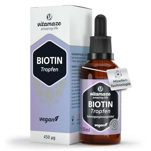 Biotin Tropfen mit EMULDROP Technologie für maximale Aufnahme 100 Tage (50 ml) vegan und sublingual für Haare Haut und Nägel ohne Konservierungsstoffe