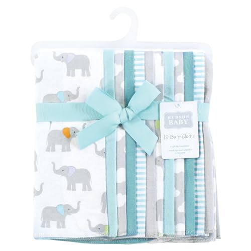 Image of Hudson Baby Unisex Baby Flannel Burp Cloth 12pk, Teal Elephant, One Size