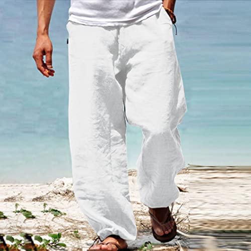 Cdiecer Linen Wide Leg Pants Men Summer Beach Pants Lightweight Baggy Pants Elastic Waist Drawstring Trousers Harem Pants2