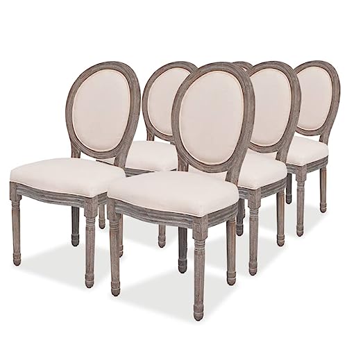 vidaXL 6X Sillas de Salón Comedor Diseño Clásico de Lino y Madera Beige