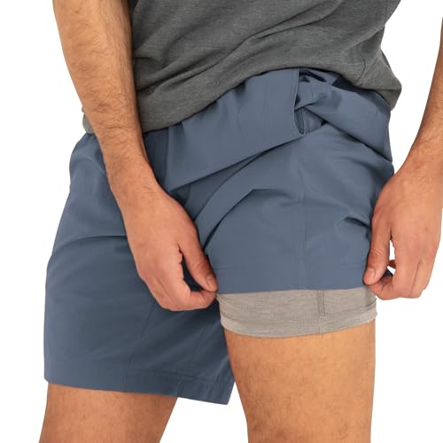 Free Fly Men's Lined Breeze Short 7" Inseam - Quick-Dry Moisture-Wicking Shorts with Boxer Brief Liner Sun Protection UPF 50+3