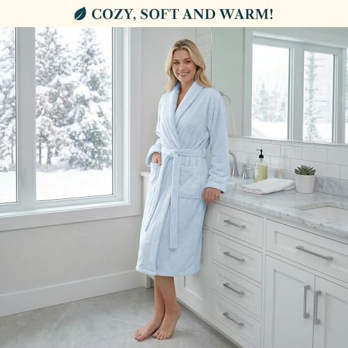 Image of PAVILIA Womens Robe Fleece Plush Soft, Fluffy Fuzzy Cozy Warm Bathrobe, Shower Spa House Long Robe for Women