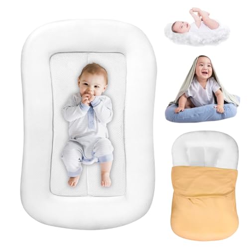Image of Jeeeun Baby Lounger - Baby Lounger for Newborn, 0-24 Months Newborn Babies Essentials Gifts (Beige,85x45cm/33.5x17.7in)