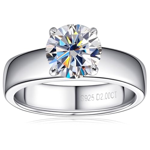 2CT Solitare Moissanite Engagement Ring D Color VVS1 Clarity Anniversary Rings 925 Sterling Silver 4 Prong Moissanite Ring for Women or Wife Gifts