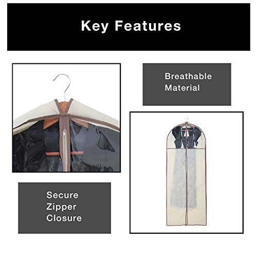 Smart Design Gusseted Garment Bag Hanger - (24 x 62 Inch) - Clothing Storage Cover - Includes Zipper Closure & Travel Loop - Suits, Dresses Travel Closet Organization - [Beige] - Thumbnail 4