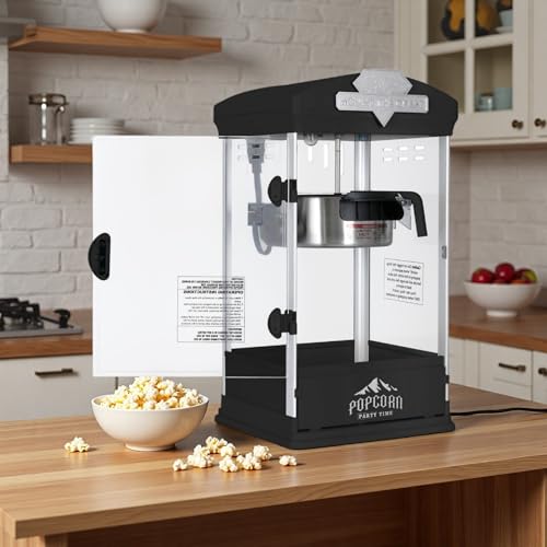 Image of Commercial Popcorn Machine, 8 Oz Portable Popcorn Makers with Warming Deck, Tabletop Pop Corn Popper with Measuring Cup and Spoon, for Home, Birthday Parties, Theater, School Events, Black