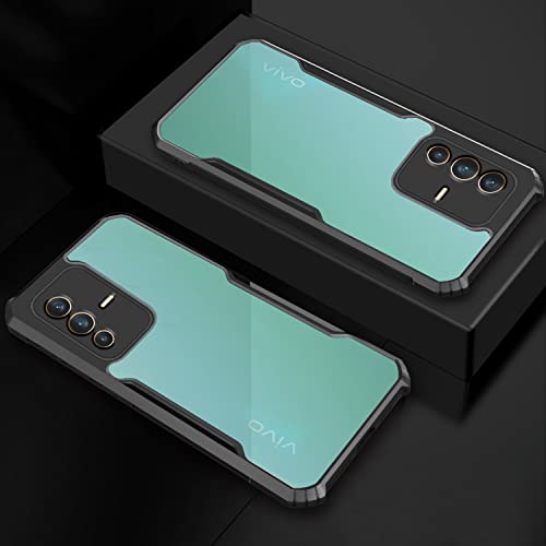 Image of Pikkme Plastic Crystal Clear Transparent Back Ultra Hybrid Full Camera Protection Raised Edge with 360 Degree Protection Bumper Back Cover for Vivo V23 Pro 5G (Black)