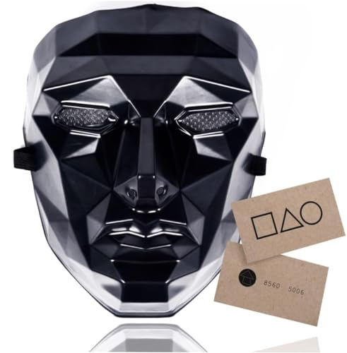 TK Gruppe Timo Klingler The Game Mask squid - + 1x carta de juego para Halloween, Máscara negra para Mardi Gras y Carnaval como disfraz para hombres y mujeres