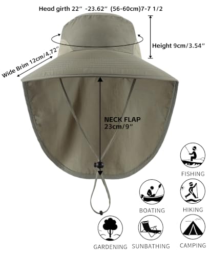 Image of Home Prefer Outdoor UPF50+ Sun Hat Wide Brim Mesh Fishing Hat with Neck Flap