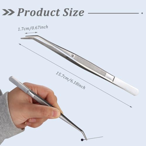 AIVEKE Professionelles Edelstahl Pinzette - Silber Gebogene Pinzette Rutschfest Abgewinkelte Pinzetten 15.7cm Mehrzweckpinzette Lange Pinzetten für Handwerksreparatur Nähmaschinen Schmuck