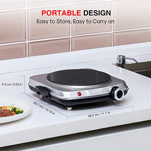 SUNAVO Electric Infrared Burner, 1200W Ceramic Glass Hot Plate, 6 Power Levels Stainless Steel Single Burner for Kitchen Camping RV and More Silver