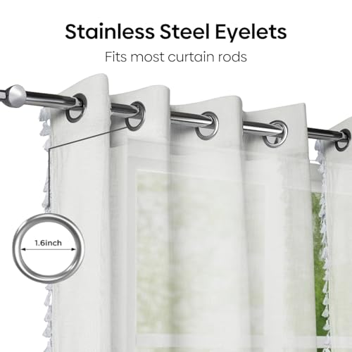 Image of haus & kinder Sheer Door Curtains 7 Feet Long Pack of 2 Door Curtains, 7 Feet Curtains for Door, Light-Filtering & Breathable (Luma White, 114x213cm)