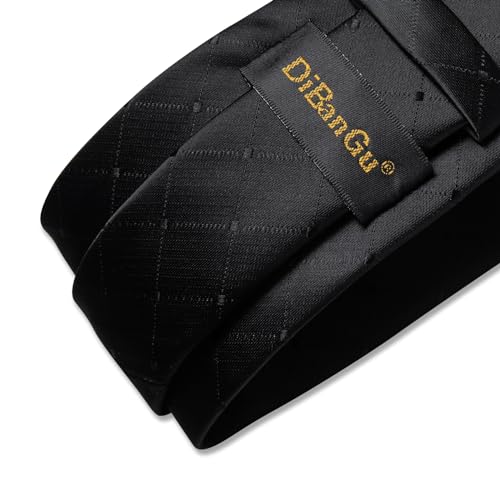Image of DiBanGu Mens Tie Silk Plaid Striped Necktie and Pocket Square Cufflinks Tie Clip Set with Gift Box Formal Wedding Party