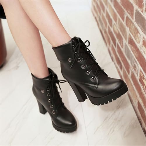 Image of FOREADA Goth Boots Chunky Heel Boot For Women Ankle Combat Booties Black Platform Bootie Buckle Rivets Punk Goth Shoes With Zipper