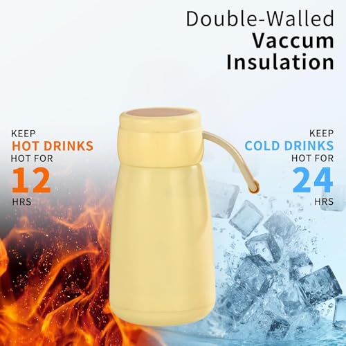 Image of Baskety Small Thermal Coffee Glass Lined Insulated Vacuum Flask for Water & Coffee Dispenser Bottle - 400ml (Yellow)