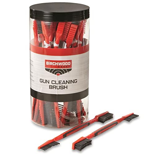 BIRCHWOOD CASEY Dual End Nylon Cleaning Brushes | Durable Versatile Gun Maintenance Cleaning Scrubbing Brush Set in Plastic Tub - Pack of 25