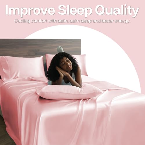 Image of MR&HM Satin Pillowcase for Hair and Skin, Silk Satin Pillowcase 2 Pack, Standard Size Pillow Cases Set of 2, Silky Pillow Cover with Envelope Closure (20x26, Light Pink)