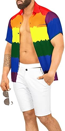 LA LEELA Men's Rainbow Pride Hawaiian Shirt – Unique Front Pocket & Lightweight Camp Shirt For Summer - View #12