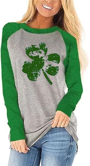 St. Patrick's Day Shirts for Women Long Sleeve Lucky Irish Shamrock Clover Graphic Tees Spring Casual Tops