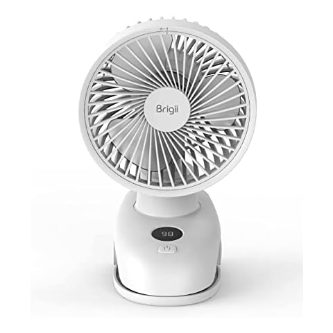 Brigii Desk&Clip Fan, Small Fan 14H Long Battery Life, Battery Level Display, 5 INCH Travel Fan, 4-Speed, Type-C Rechargeable-PF01(White) Cover
