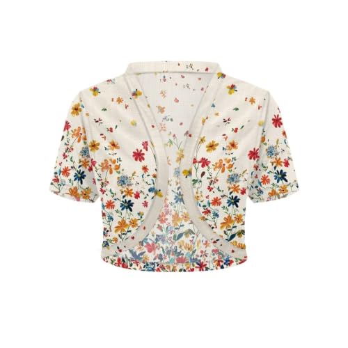 Image of Womens Short Sleeve Cardigans Lightweight Summer Cardigan Trendy Bolero Shrug Cute Floral Cardigan Sheer Bolero