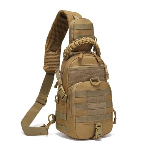 GUJOIN Bandolera Táctica para Hombre - Bolso de Hombro Militar Pequeño EDC con Asa de Paracord y Sistema MOLLE - Mochila Cruzada Impermeable, Senderismo, Pesca y Caza (Caqui)