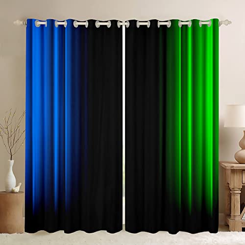 Geometric Abstract Ombre Window Curtains for Bedroom Living Room Kids Boys Teens Blue Green And Black Striped Curtains Decor Modern Fashion Window Drapes Treatments W46*L54
