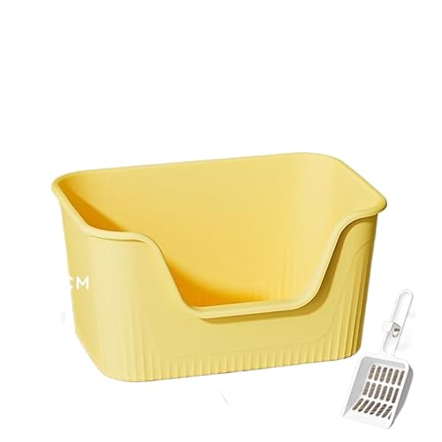 超大型猫用トイレ オープンタイプ 大きい猫 多頭飼い 本体 簡単掃除 清潔 飛散防止 一体型 幅55×奥41×高22cm 飛散防止 おしゃれ キャット 猫用品 (イエロー)