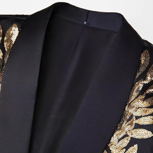 Mens 2 Piece Suit Slim Fit Sequin Shiny One Button Tuxedo Black Sequin Jacket Pants Sets for Wedding Party Prom Set MCM073