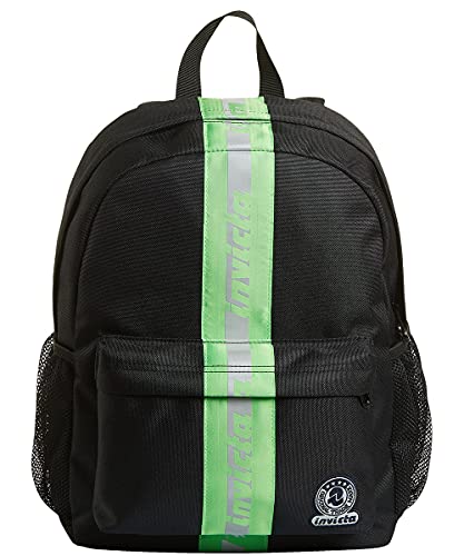 Invicta BENIN S Grid Shades Rucksack aus nachhaltigem Stoff, Geräumige Schultasche für Teenager, Mädchen & Jungen, für Schule, Gymnasium, Sport und Freizeit, mit Laptopfach, schwarz/grün