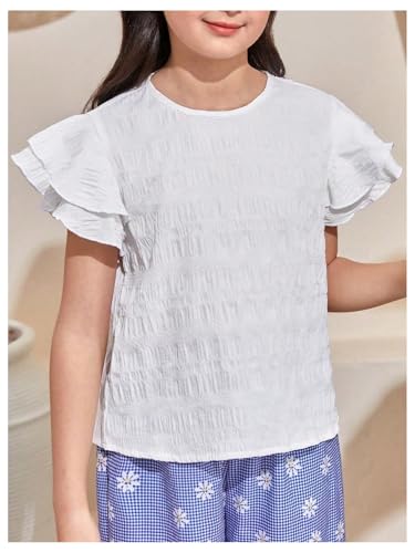 SweatyRocks Girl's Layered Ruffle Sleeve T Shirt Summer Textured Short Sleeve Cute Tee Tops2